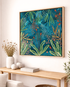 Midnight Wildflowers | 63cm x 63cm | Framed Natural Timber Oak