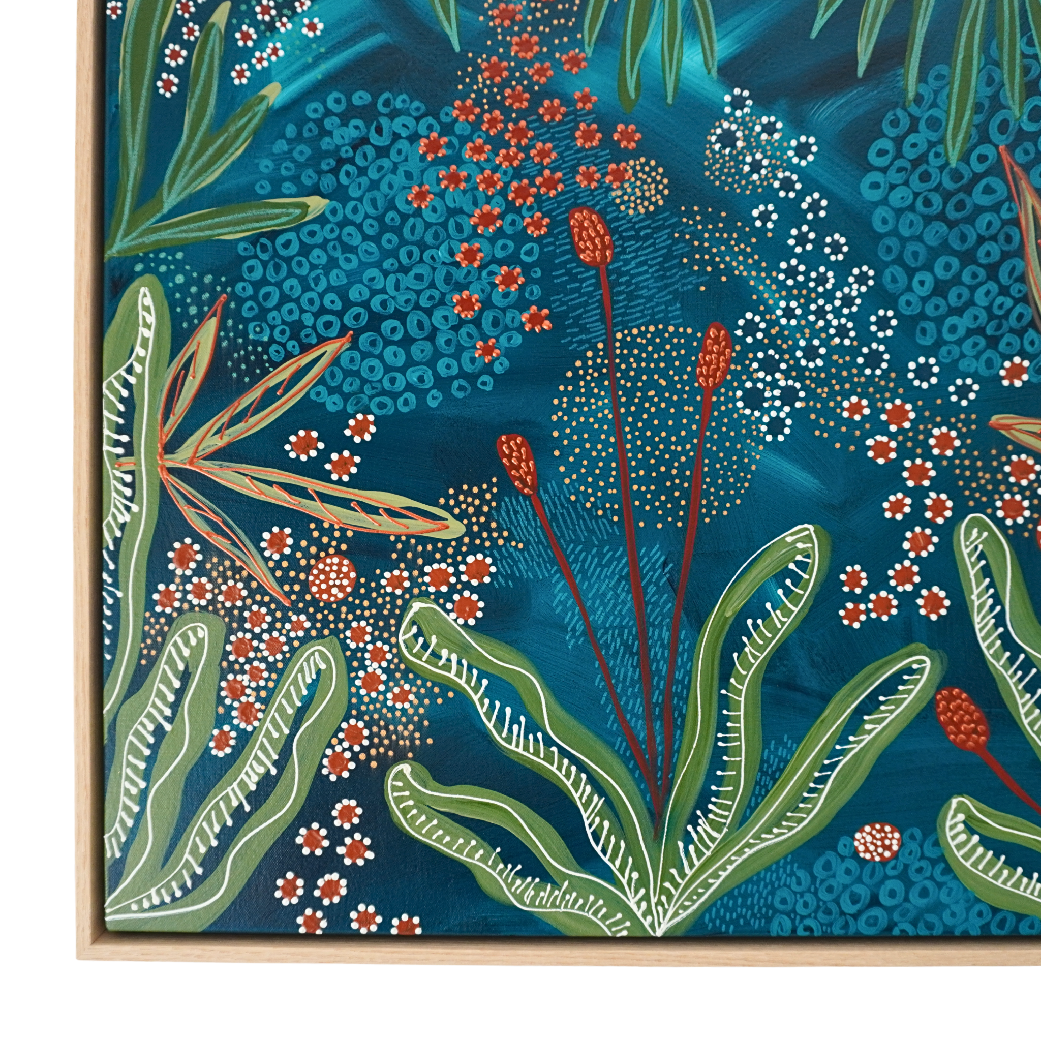 Midnight Wildflowers | 63cm x 63cm | Framed Natural Timber Oak