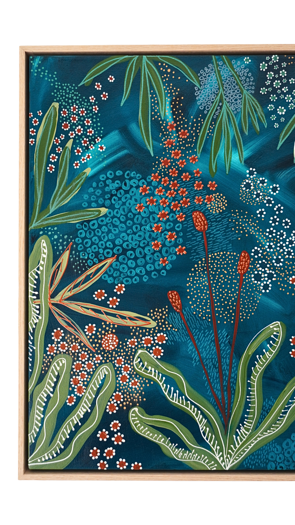 Midnight Wildflowers | 63cm x 63cm | Framed Natural Timber Oak