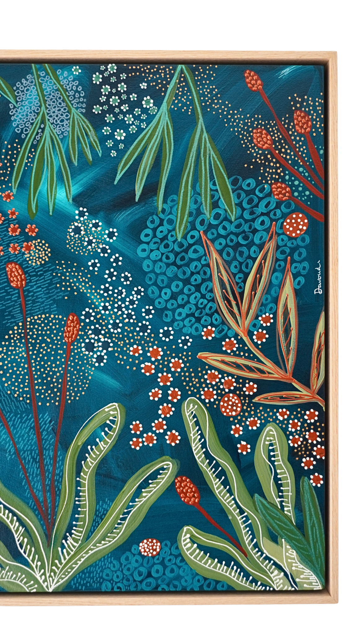 Midnight Wildflowers | 63cm x 63cm | Framed Natural Timber Oak