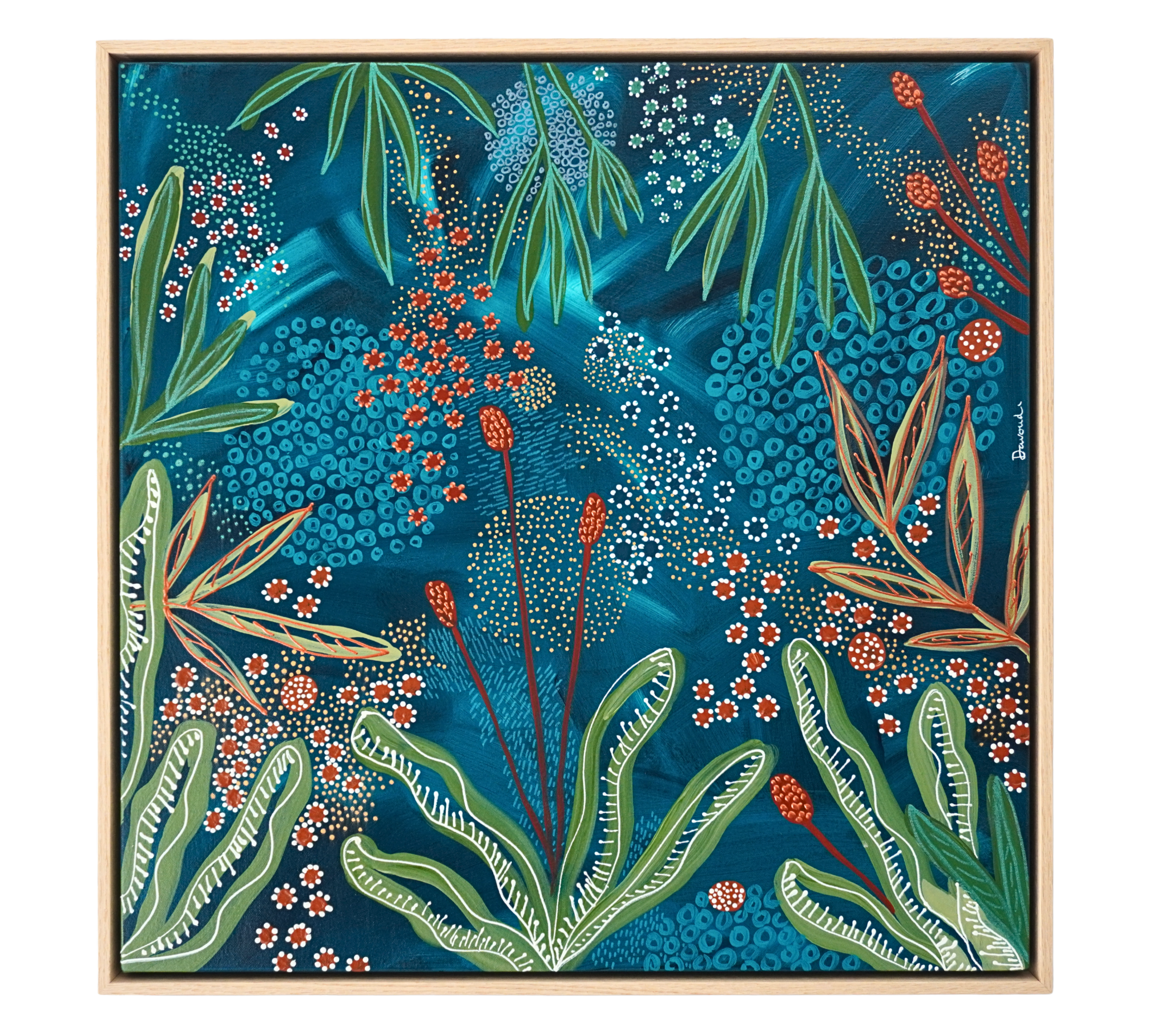 Midnight Wildflowers | 63cm x 63cm | Framed Natural Timber Oak