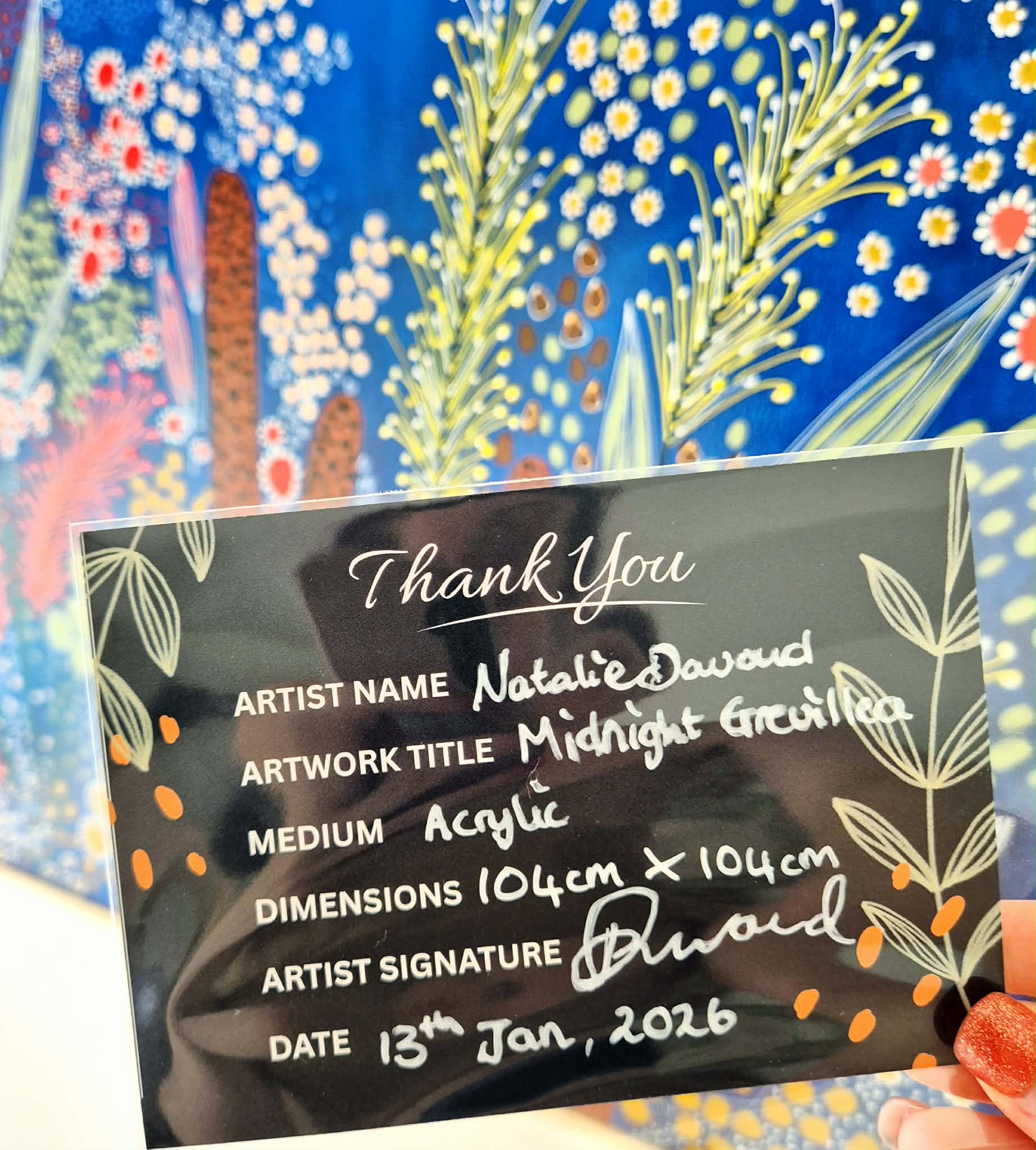 Midnight Grevillea | Pine Frame | 104.5cm X 104.5cm