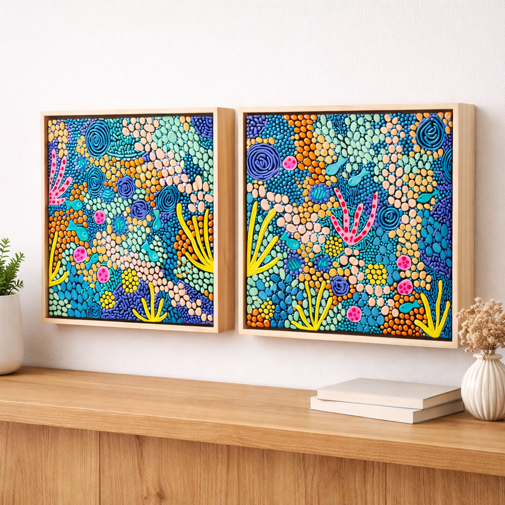 Coral Blue - Set | Framed | 32.5cm x 32.5cm
