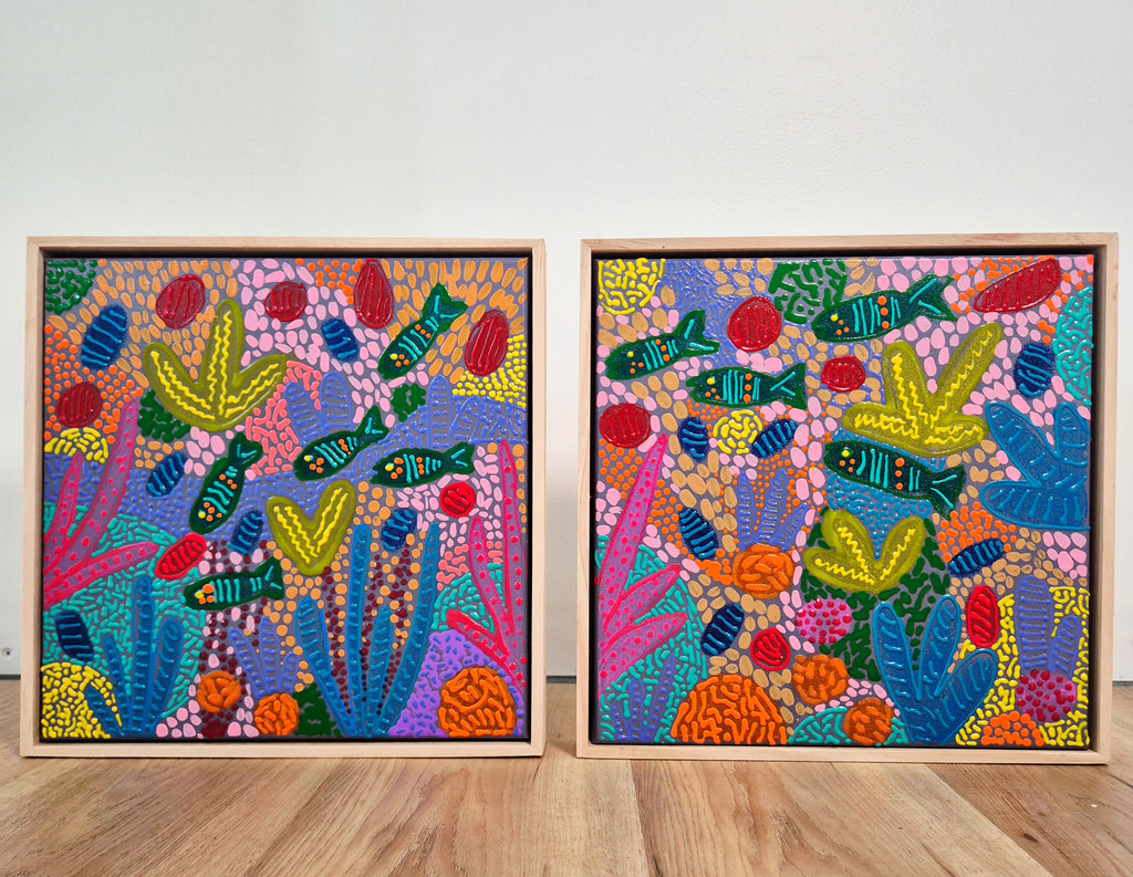 Reef Play - Set of Two | Pine Frames | 32.5cm x 32.5cm