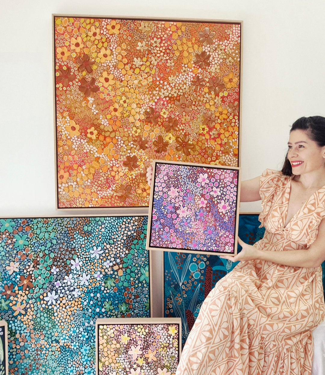 Spring Pink | 38cm x 38cm | Framed Natural Timber Oak