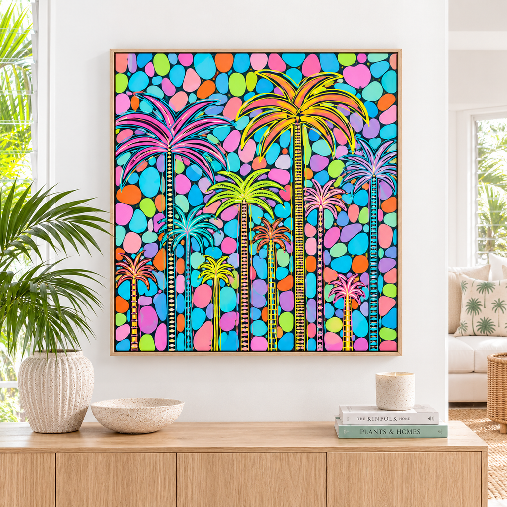 Electric Palms | 100cm x 100cm | Framed