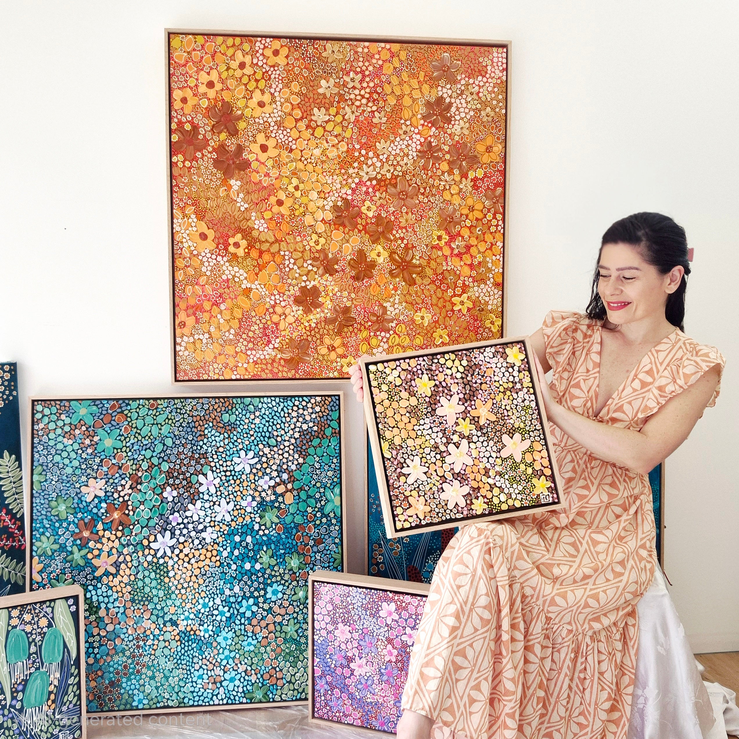 Autumn Honey | 38cm x 38cm | Framed Natural Timber Oak