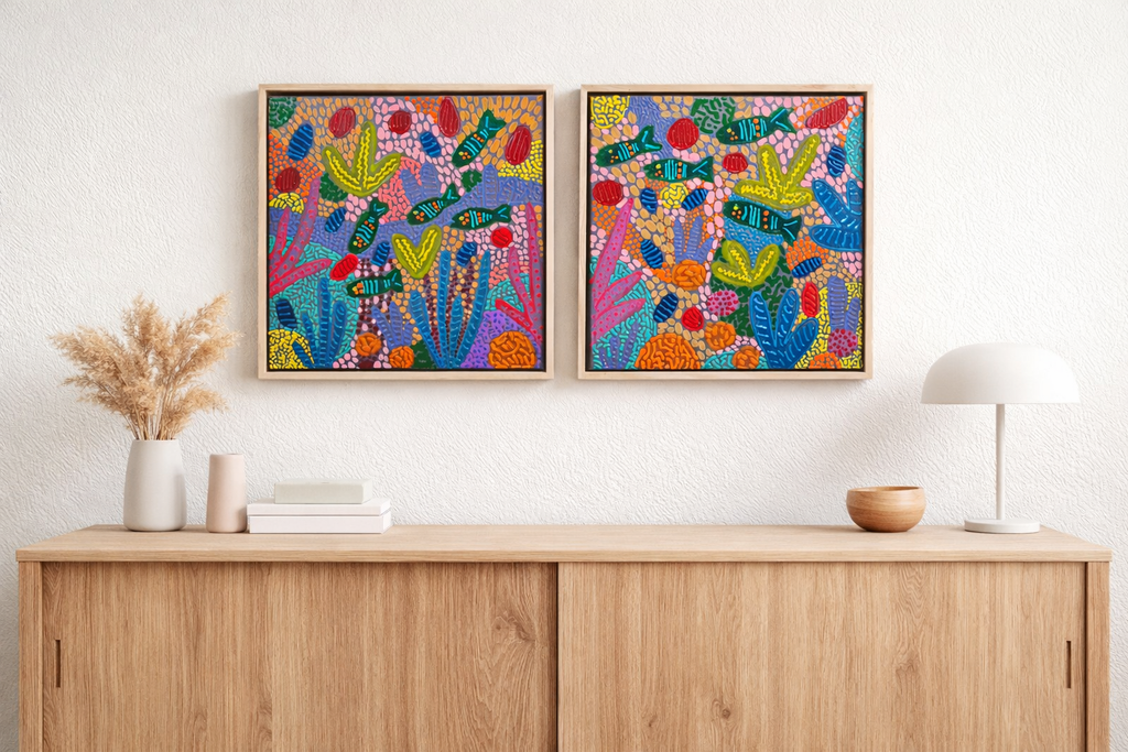 Reef Play - Set of Two | Pine Frames | 32.5cm x 32.5cm