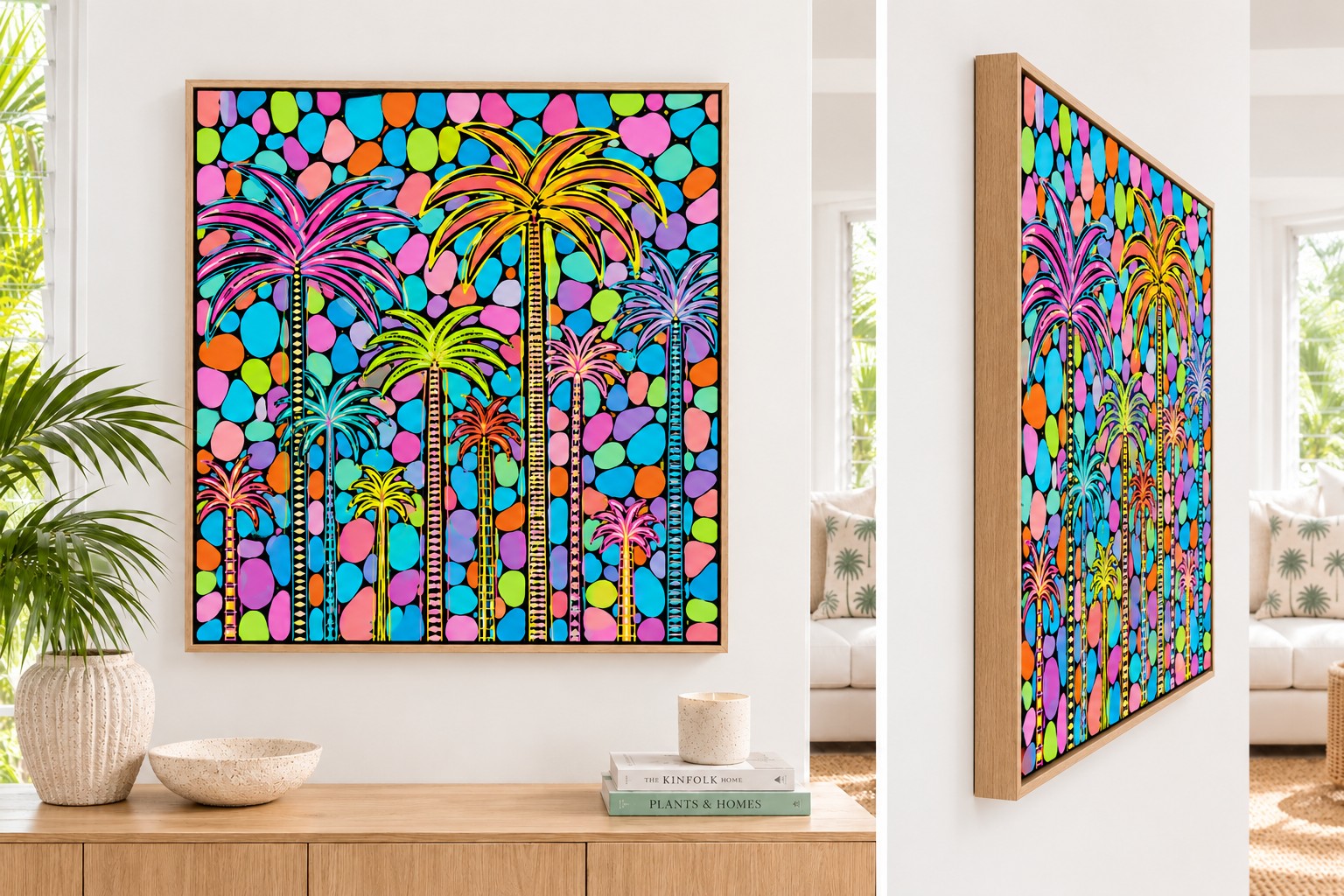Electric Palms | 100cm x 100cm | Framed